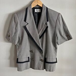 Vintage Kasper for A.S.L. Petite 8P Houndstooth Blazer Short Sleeve 80s
